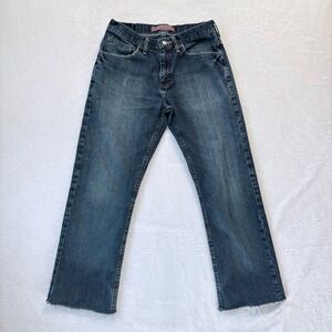 VTG Lee Jeans Men 30 x 30 Blue Bootcut Fade Cowboy‎ Western Relaxed Raw Hem